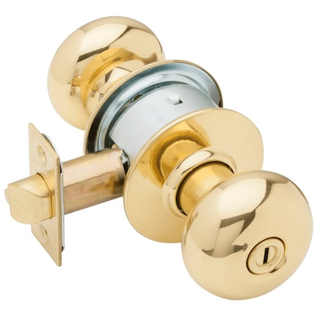 Grade 2 Privacy Cylindrical Lock, Plymouth Knob, Non-Keyed, Bright Brass X Bright Chrome Finish